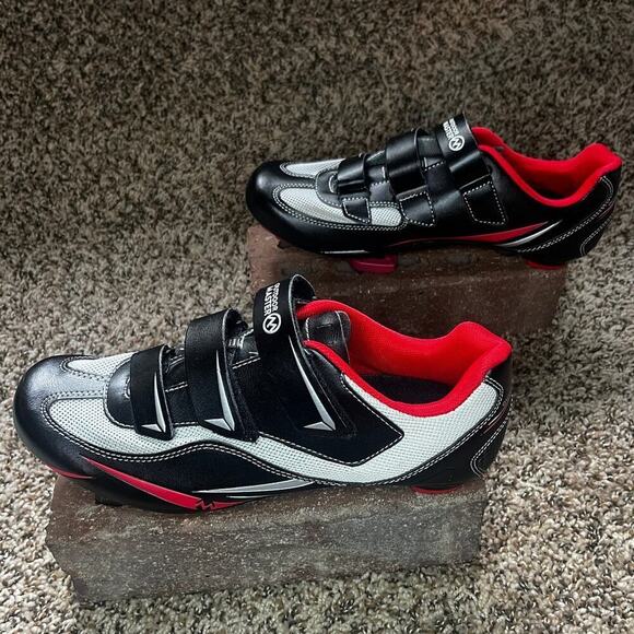 Outdoor Master Synthetic Leather Biker Cycling Shoes with Cleats Black/Red 42 - Picture 3 of 9